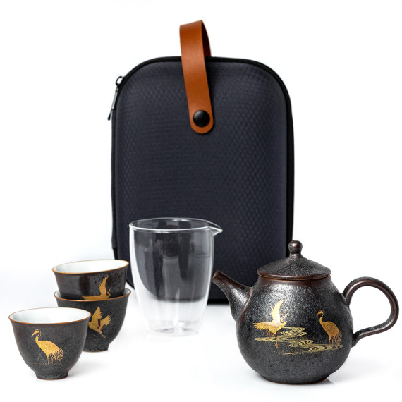 Teapot and cups set -Golden Heron-