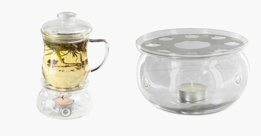 tea infuser with warmer to store tea and herbal teas after infusion